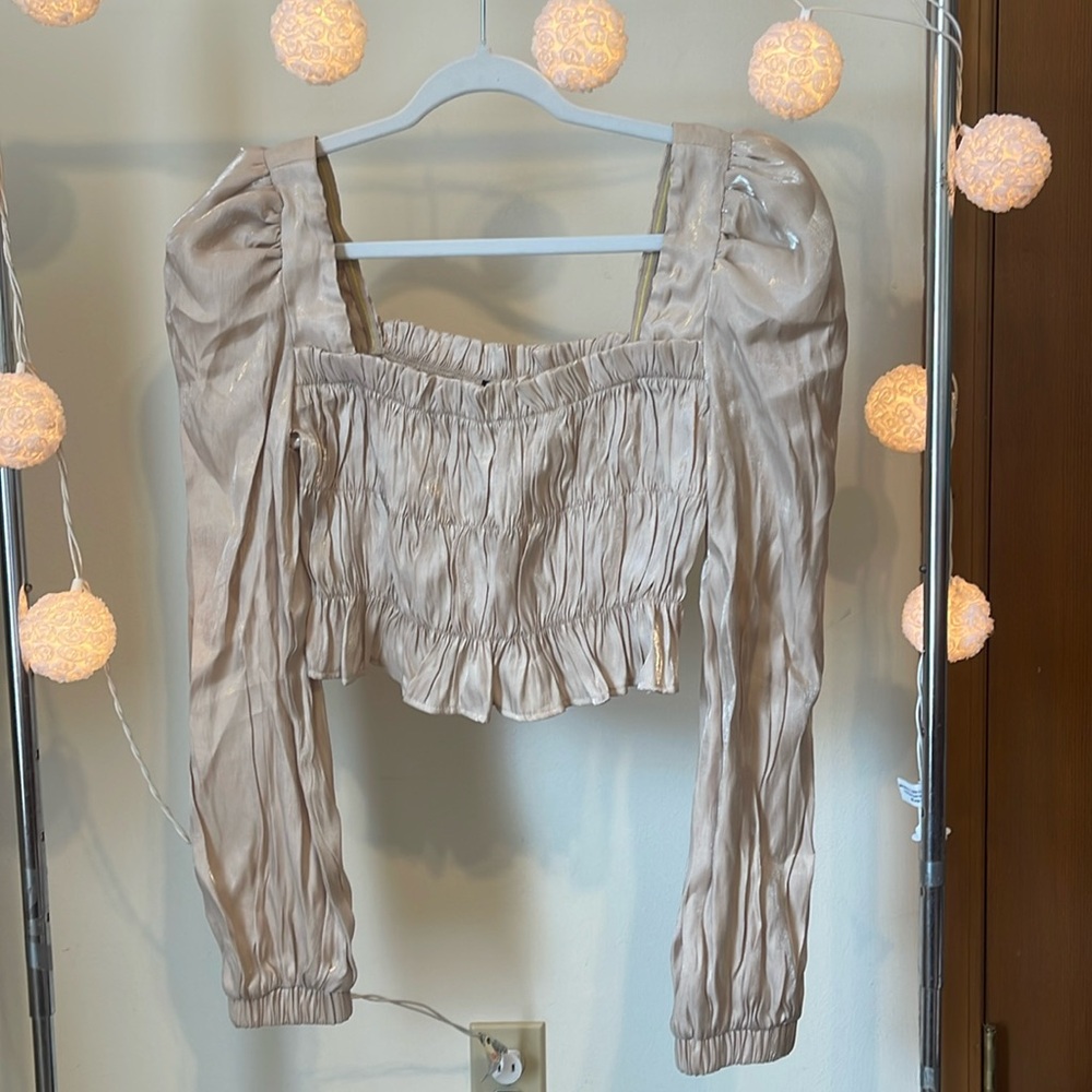 Rehab lab metallic beige long sleeve blouse